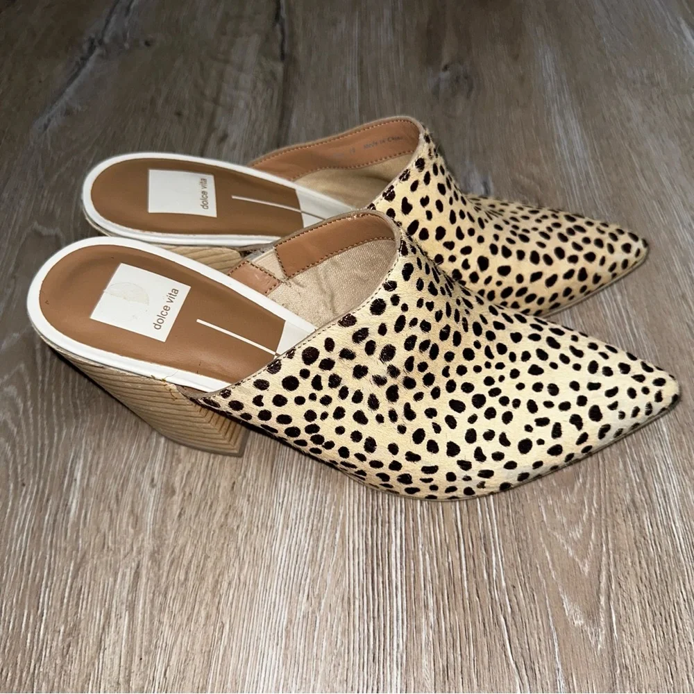 Dolce Vita Women’s Elmo Leopard Calf Hair Pointed Toe Slides Preppy Brown SZ 10 - Picture 4 of 15
